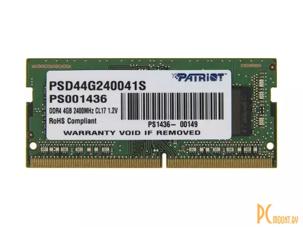 Память для ноутбука SODDR4, 4GB, PC19200 (2400MHz), Patriot PSD44G240041S