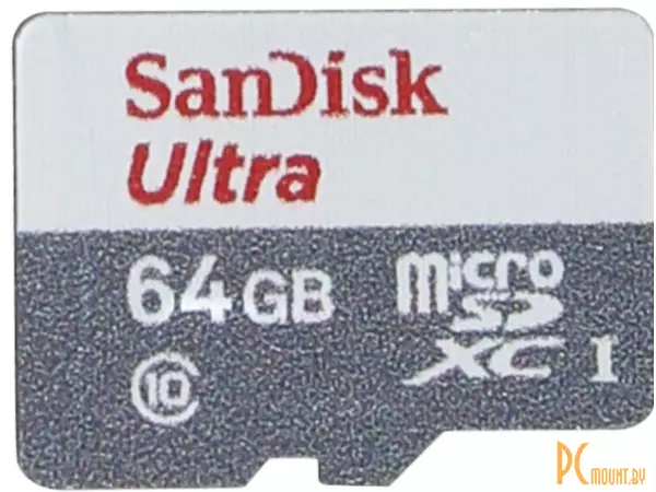 Карта памяти MicroSDXC, 64GB, Сlass 10, UHS-I, Sandisk SDSQUNS-064G-GN3MA